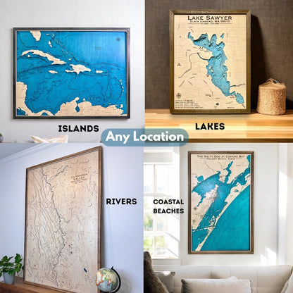 Any Lake customized wood Map Gift personalized gift, Lake house decor, 3D Custom Lake art, lake gift, wood lake map, Any location