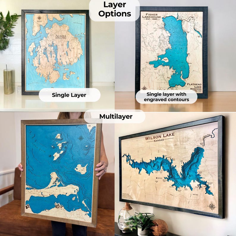 Any Lake customized wood Map Gift personalized gift, Lake house decor, 3D Custom Lake art, lake gift, wood lake map, Any location