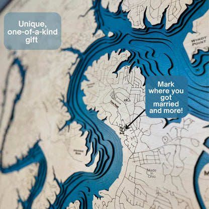 Any Lake customized wood Map Gift personalized gift, Lake house decor, 3D Custom Lake art, lake gift, wood lake map, Any location